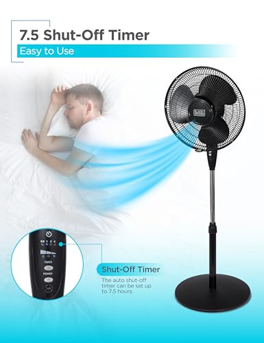 BLACK+DECKER 16" Oscillating Pedestal Fan with Remote, BFSR16B, Black