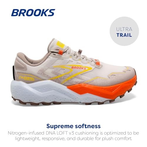Brooks Men’s Caldera 7 Trail Running Shoe - White Sand/Chateau Gray/Yellow - 10.5 Medium
