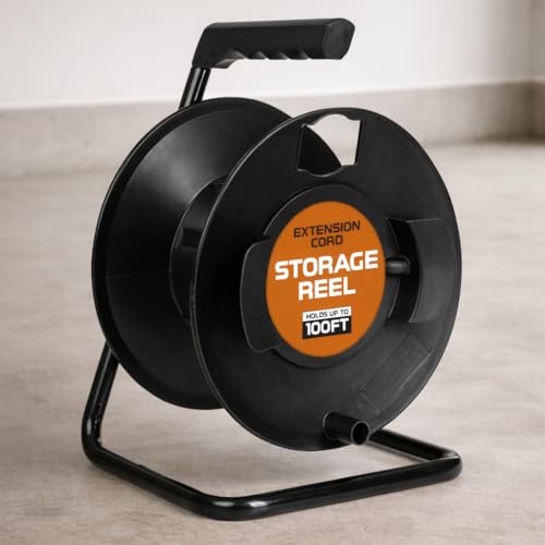 Iron Forge Cable Extension Cord Storage Reel, Metal Stand - Black