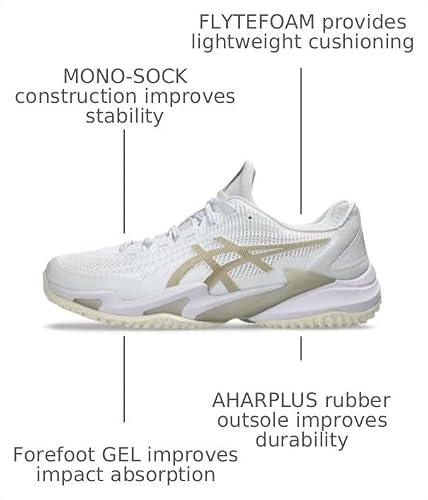 ASICS Men's Court FlyteFoam 3 OC Tennis Shoes, 13, White/Putty