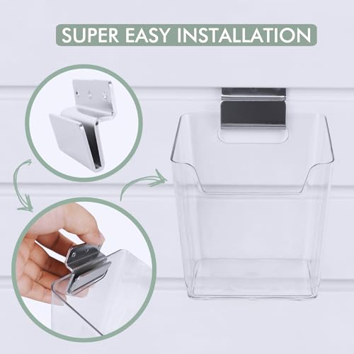 Clear Slatwall Bins, 4 Pack Slat Wall Cups with Hooks for Garage, Small