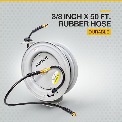 Klutch Auto-Rewind Air Hose Reel, 3/8in. x 50ft. Hose, 300 PSI