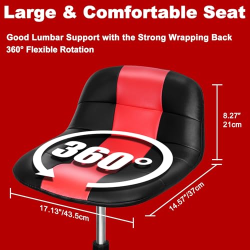 FreekyFit Rolling Shop Stool with Wheels, Adjustable Garage Mechanic Stool Seat Shop Roller Work Chair Mobile Rolling Seat with Tool Tray, 2 Cup Holders, 4" Casters, 350 LBS, Heavy-Duty, Red