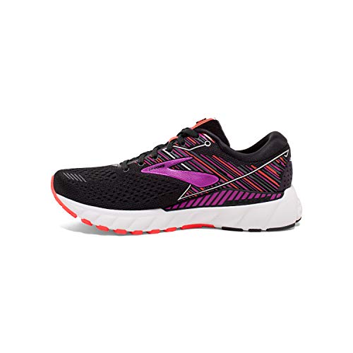 Brooks Womens Adrenaline GTS 19 Running Shoe - Black/Purple/Coral - 2E - 11.0