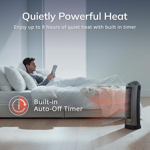 Lasko Oscillating Digital Ceramic Tower Heater for Home with Adjustable Thermostat, Timer and Remote Control, 23 Inches, 1500W, Silver, 755320