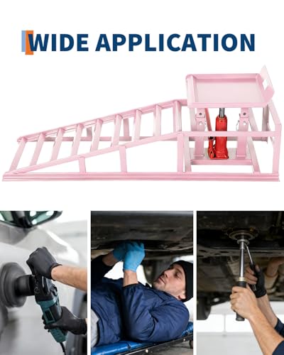 Garvee 2 Pack Hydraulic Car Ramps for Oil Changes, 5 t 11050 LBS Heavy Duty Steel Car Lift Ramp - Low Profile, High Lift 9.4 in-13.34 in, Safety Garage Ramps for Trucks & Vehicles, Pink