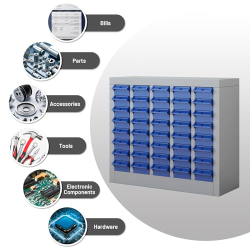 DIYTUNINGS 40 Drawers Parts Cabinet Chest, Bolt Nut Metal Tool Storage with ABS Drawer for Hardware Organization Equipment Shelves Home Garage Workshop Office Supplies, Grey