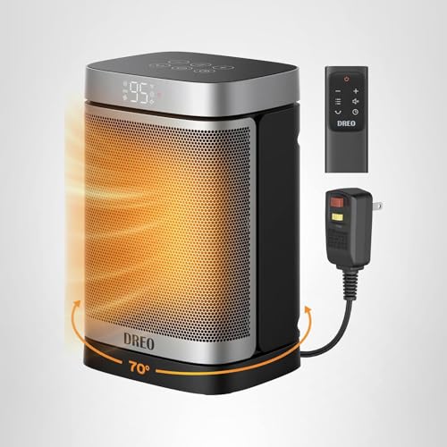 DREO Space Heater for Bathroom and Indoor, Portable Heater, 1500W Safe and Quiet PTC Ceramic Heater, 41-95°F Digital Thermostat, 70°Oscillating, Remote, ALCI Safety Plug, 12h Timer, 5 Modes