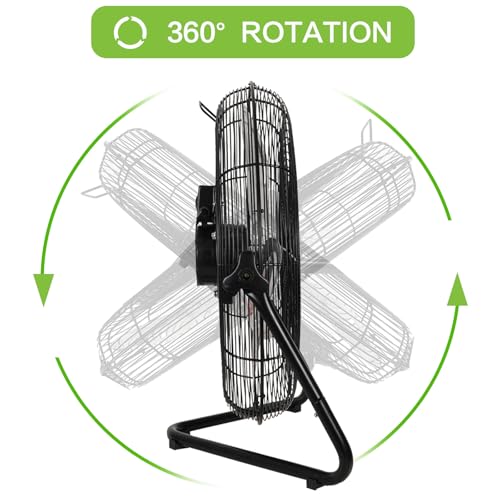 hykolity 20" High Velocity Floor Fan, 3-Speed 4650 CFM Heavy Duty Industrial Metal Shop Fan with Wall-Mounting System, Ideal for Commercial, Garage, Greenhouse and Gym