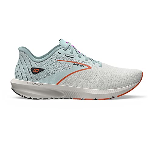 Brooks Men’s Launch 10 Neutral Running Shoe - Coconut/Skylight/Red Orange - 10.5 Medium