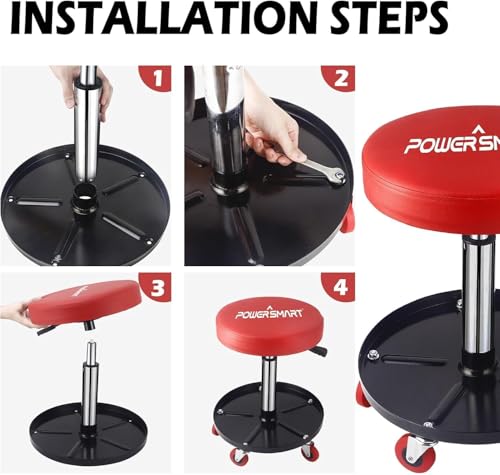 PowerSmart 330 lbs Capacity Pneumatic Roller Seat with Wheels, Adjustable Rolling Mechanic Stool with Tool Tray, Hydraulic Garage Shop Stool, Swivel Creeper Seat for Automotive Repair