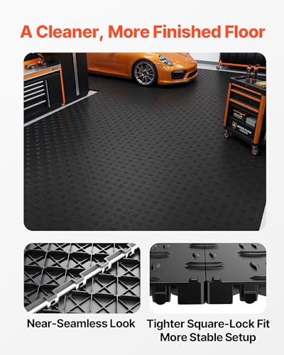 VEVOR Garage Floor Tiles 12 x 12 x 0.53 inch, Interlocking Design Ease of Installation Double-Sided Texture Non-Slip Sturdiness, for Garages, Basements, Repair Shops, Black, 50 Pack