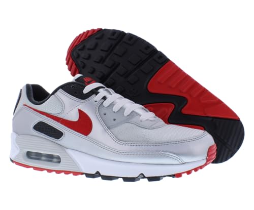 Nike Air Max 90 Men's Trainers Sneakers Fashion Shoes DX4233 (Photon Dust/Metallic Silver/Black/University Red 001) UK8 (EU42.5)