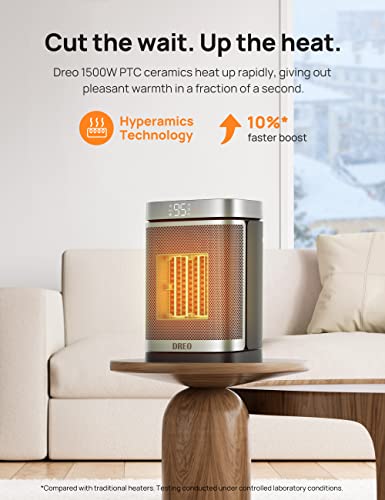 DREO Space Heater for Bathroom and Indoor, Portable Heater, 1500W Safe and Quiet PTC Ceramic Heater, 41-95°F Digital Thermostat, 70°Oscillating, Remote, ALCI Safety Plug, 12h Timer, 5 Modes