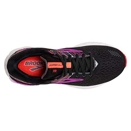Brooks Womens Adrenaline GTS 19 Running Shoe - Black/Purple/Coral - 2E - 11.0