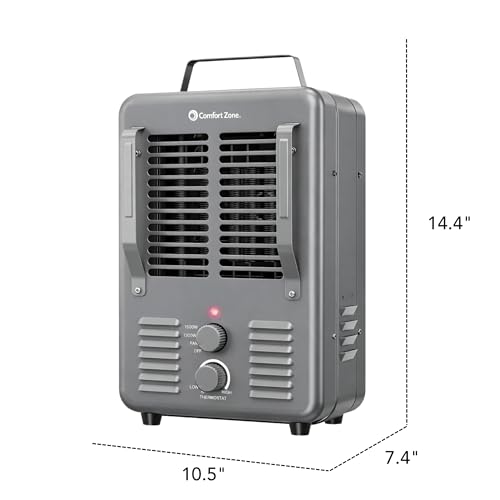 Comfort Zone Electric Portable Milkhouse Style Utility Space Heater with Adjustable Thermostat, Overheat Protection, and Safety Tip-Over Switch, Ideal for Garage or Greenhouse, 1,500W, CZ798