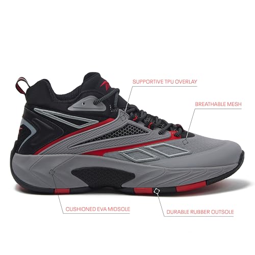 Reebok Zone Breaker High Top Sneakers for Men Basketball Shoes, Alloy/Jet Black/Fiery Red, 13