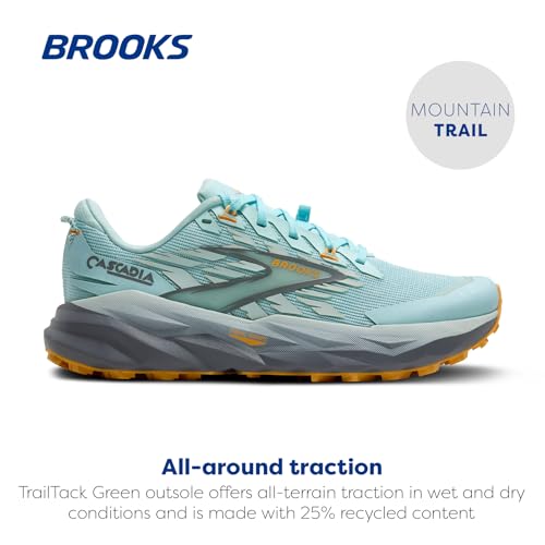 Brooks Women’s Cascadia 19 Mountain Trail Running Shoe - Clearwater/Primer Grey/Apricot - 7.5 Medium