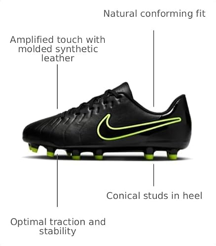 Nike Unisex Kid's Jr. Tiempo Legend 10 Club Multi-Ground Low-Top Soccer Cleats (Little Kid/Big Kid) Black/Volt 3.5 Medium