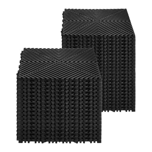 VEVOR Interlocking Drainage Mat, 12” x 12” Modular Interlocking Cushion, 40 Pcs Splicing Drainage Mats, Non-Slip PP Drainage Floor Tile and Shower Mat, for Garage, Garden, Kitchen & Outdoor, Black
