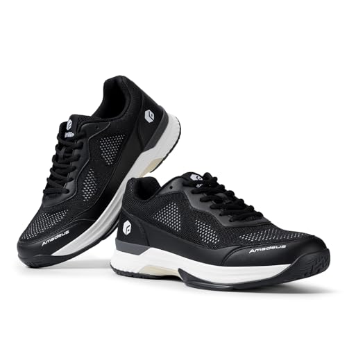 FitVille Wide Pickleball Shoes for Men Blue Tennis Shoes Sneakers for All Court Racquetball Athletic Shoes for Racquet Sport | Arch Support & Wide Toe Box (9 Wide, Black)