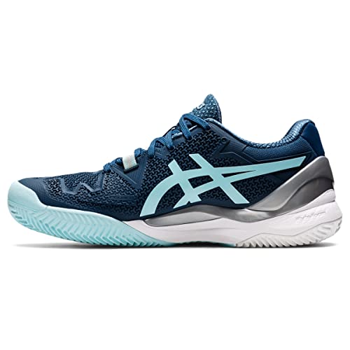 ASICS Resolution 8 Clay Women's Sand Court Tennis Shoe Grey White, Light Indigo Clear Blue, 9 US