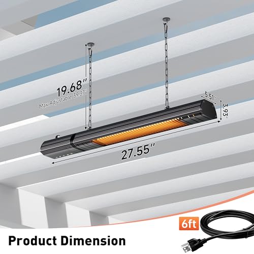 Sundate 1500W Infrared Patio Heater, WiFi App, 9 Heat Levels, 24H Timer