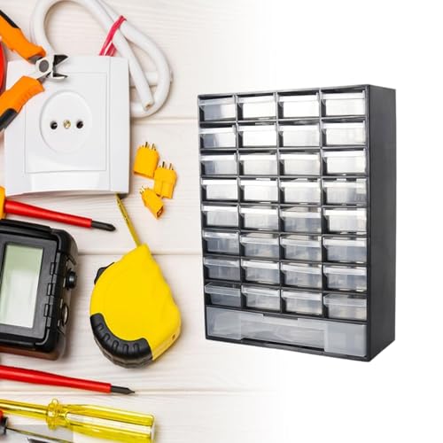 33-Drawer Parts Organizer Storage Cabinet, Wall-Mountable PP Plastic Hardware Box for Garage Crafts and Office, Black