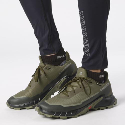 Salomon Men’s Alphacross 5 Gore-Tex, Waterproof Trail Running Shoes - Olive Night/Black/Deep Lichen Green - 8.5 Medium
