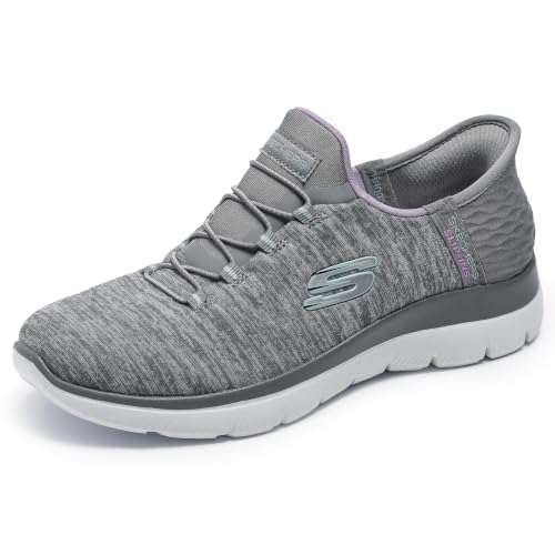 Skechers Women's Summits Hands-Free Slip-Ins – Memory Foam Insole, Heel Pillow, Vegan Materials Sneaker, Grey Mint, 9
