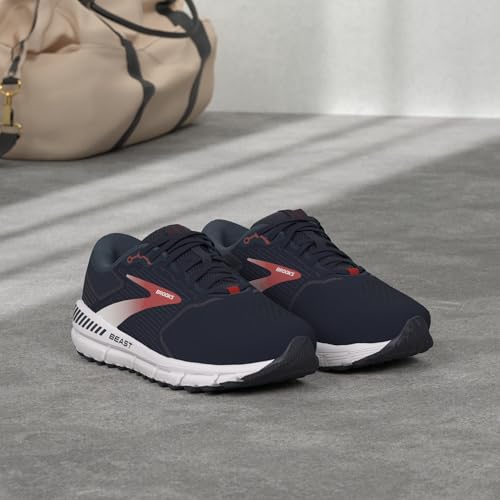 Brooks Men's Beast '20 Supportive Running Shoe - Peacoat/Midnight/Red - 8 X-Wide