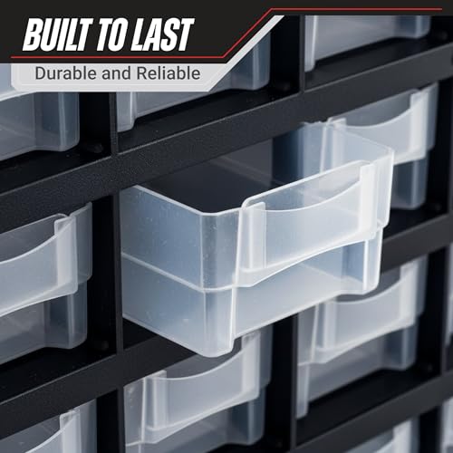 Storage Bin with Drawers - 41-Drawer Plastic Tool Organizer - Hardware or Craft Cabinet for Storing Beads, Toys, or Nuts and Bolts by Stalwart (Black)