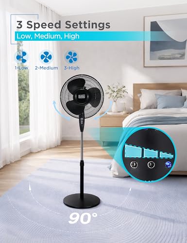 BLACK+DECKER 16" Oscillating Pedestal Fan with Remote, BFSR16B, Black