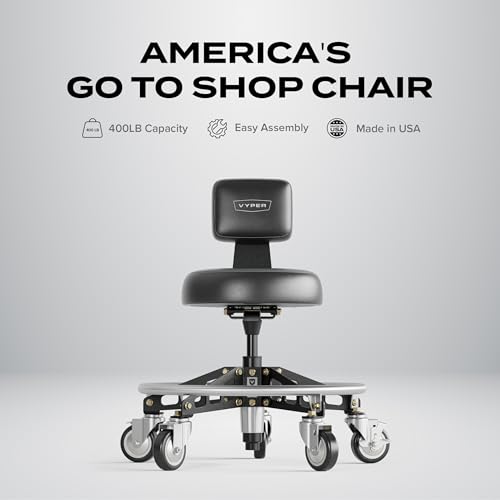 Vyper Elevated Steel Max EZ-Lift Shop Chair with Backrest, Black Legs