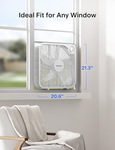 PELONIS 3-Speed, 20-Inch Box Fan for Bedroom, 5 Blades, 2295 CFM, White