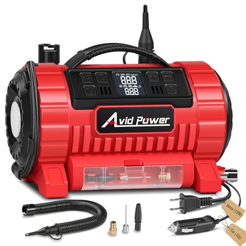 AVID POWER Portable Tire Inflator Air Compressor, 110V AC/12V DC Tire Pump