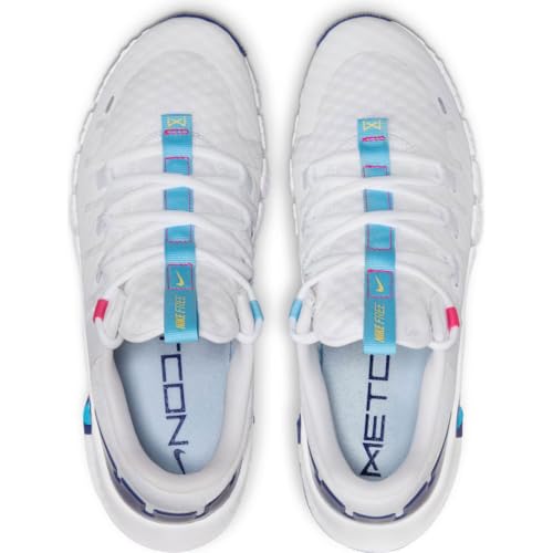Nike Free Metcon 5 Women's Workout Shoes (DV3950-103, White/Fierce Pink/DEEP Royal Blue/Aquarius Blue) Size 8