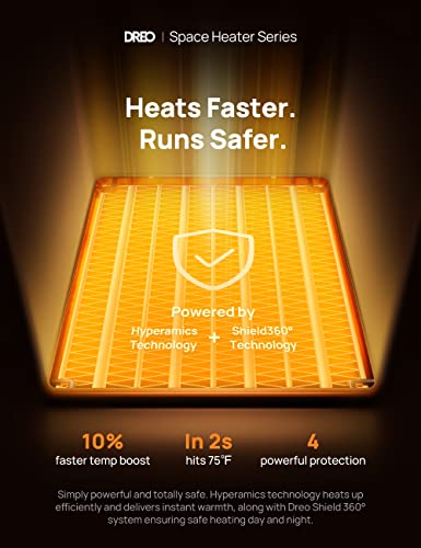 DREO Space Heater for Bathroom and Indoor, Portable Heater, 1500W Safe and Quiet PTC Ceramic Heater, 41-95°F Digital Thermostat, 70°Oscillating, Remote, ALCI Safety Plug, 12h Timer, 5 Modes