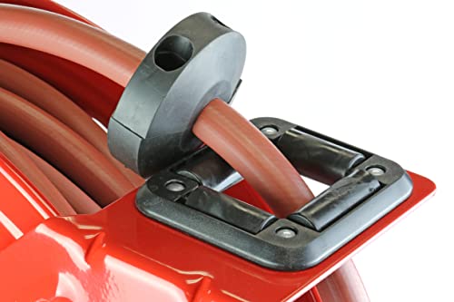 Lincoln 83754 Value Series Air/Water Retractable Hose Reel with 50' x 3/8" Rubber Air Hose, 1/2" NPT, 300 PSI, Slotted Mounting Base, 5-Position Adjustable Outlet Arm, All-steel Construction, Red