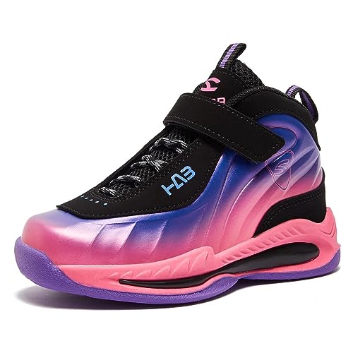 LackBlue Boys Girls Sneakers Fashion Basketball Shoes for Kids Nonslip Athletic Sports Running Shoes for Boys Girls Pink Purple Size 11.5,(1 Pair)