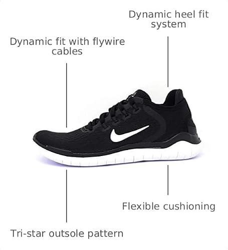 Nike Women's Free RN 2018 Black/White Running Shoe 12 US