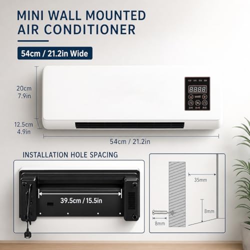 Portable Wall Mounted Air Conditioner Fan, 2-in-1 Cooling Air Conditioner and Heater Combo, Quiet Smart AC Unit with Remote & Timer for Bedroom, Garage, Basement, Office(White)