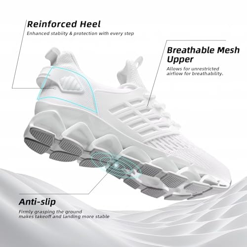 Mens Walking Shoes Slip on Blade Tennis Casual Fashion Trail Running Sneakers Comfort Non Slip Work Sport Athletic Trainers White