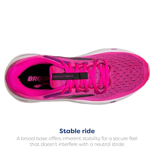Brooks Women’s Ghost Max Cushion Neutral Running & Walking Shoe - Pink Glo/Purple/Black - 7 Medium