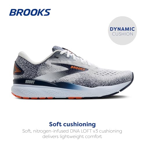 Brooks Men’s Ghost 16 Neutral Running Shoe - White/Peacoat/Orange - 12 Medium