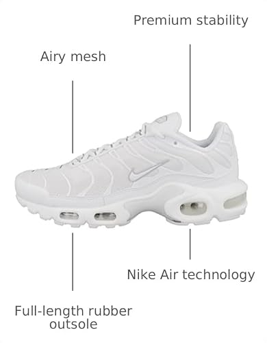 Nike Air Max Plus Womens Running Shoes, White/White-Pure Platinum, 6.5 M US