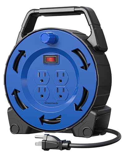 DEWENWILS Hand Wind Retractable Extension Cord Reel with 30FT Power Cord