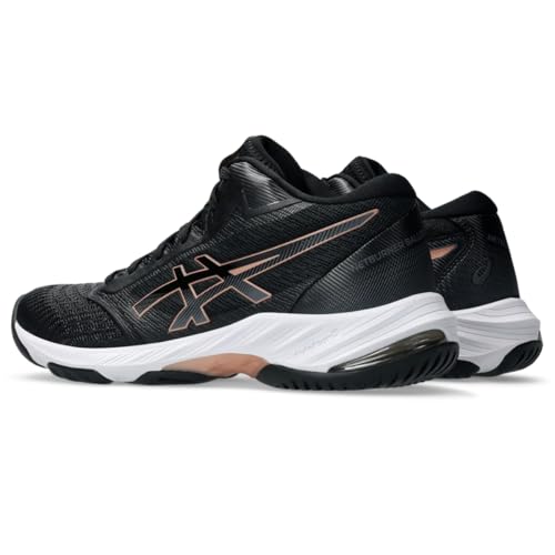 ASICS Women's Netburner Ballistic FlyteFoam Mid Top 3 Volleyball Shoes, 8, Black/Rose Gold