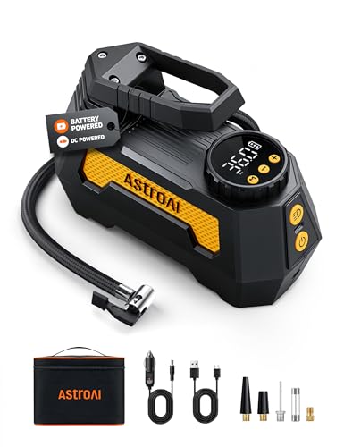 AstroAI H2 Pro Cordless Tire Inflator Portable Air Compressor Tire Pump with DC 12V & Battery Dual Power Supply Digital Pressure Gauge Fast Inflation Air Pump for Car Tires Motorcycles Bikes Yellow