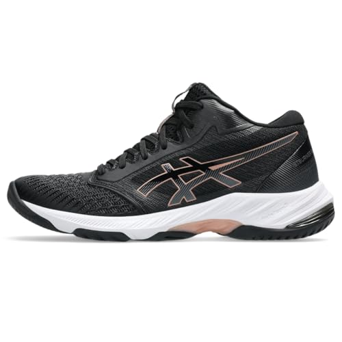 ASICS Women's Netburner Ballistic FlyteFoam Mid Top 3 Volleyball Shoes, 10.5, Black/Rose Gold